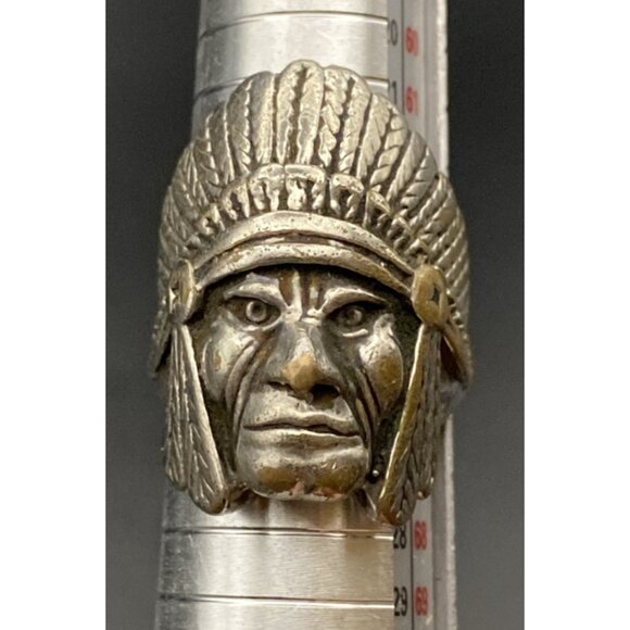 1985 Biker Ring G&S Gordon Smith Silver Tone Native American Chief  Sz  11 LOOK - Picture 9 of 10